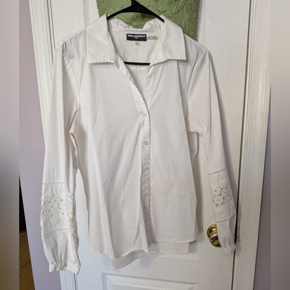 Karl Lagerfeld Button-Up Blouse with Lace Detail